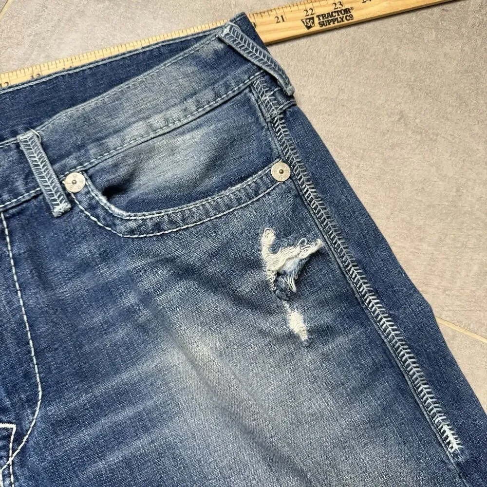 True Religion Ricky Relaxed Straight Jeans 40x34 Distressed Made in USA